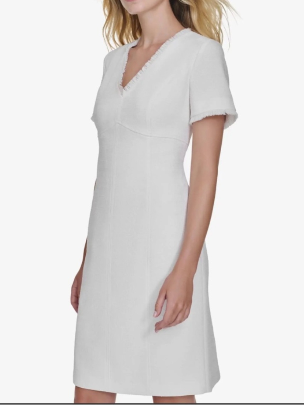 Andrew Marc Off White Tassel Fringe Hem Sheath Dress 10
